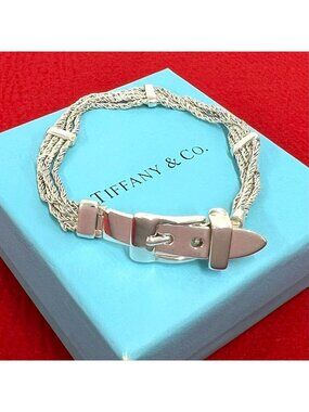 Tiffany & Co Vintage T Rope Bracelet 925 Sterling Silver Belt Chain Bangle